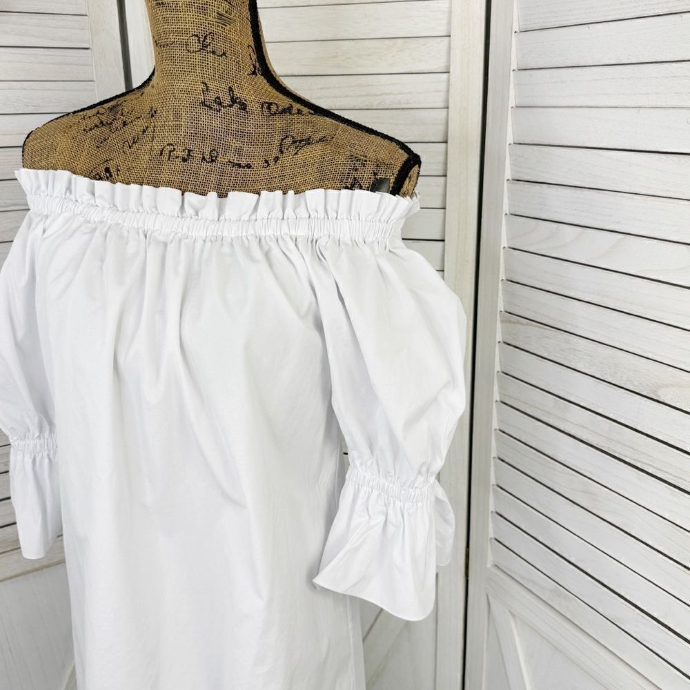 Alice + Olivia Paolo Smocked Off Shoulder‎ Tunic Dress White XS Mini Cotton - Picture 8 of 14